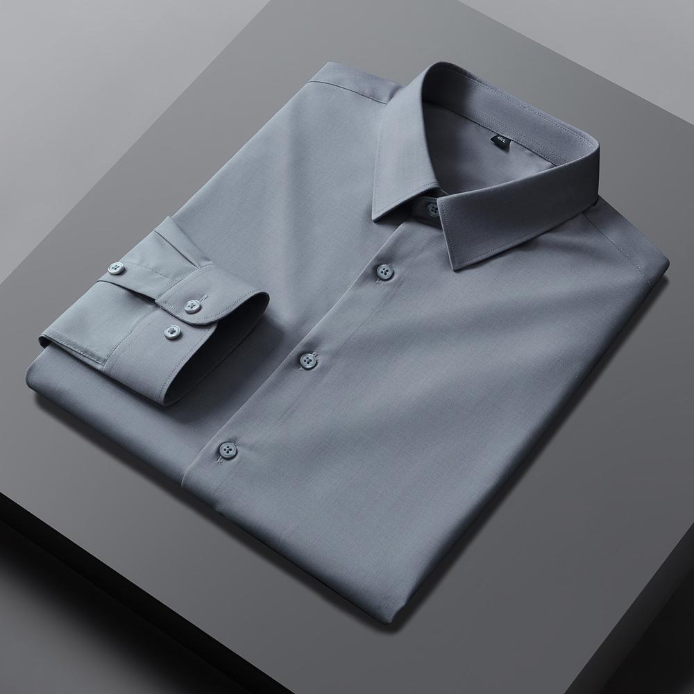 Luxury Designer Stretch Menswear Clothing Business Regular Fit Wrinkle-Free Soild Long Sleeve Button-up Shirts without Pocket