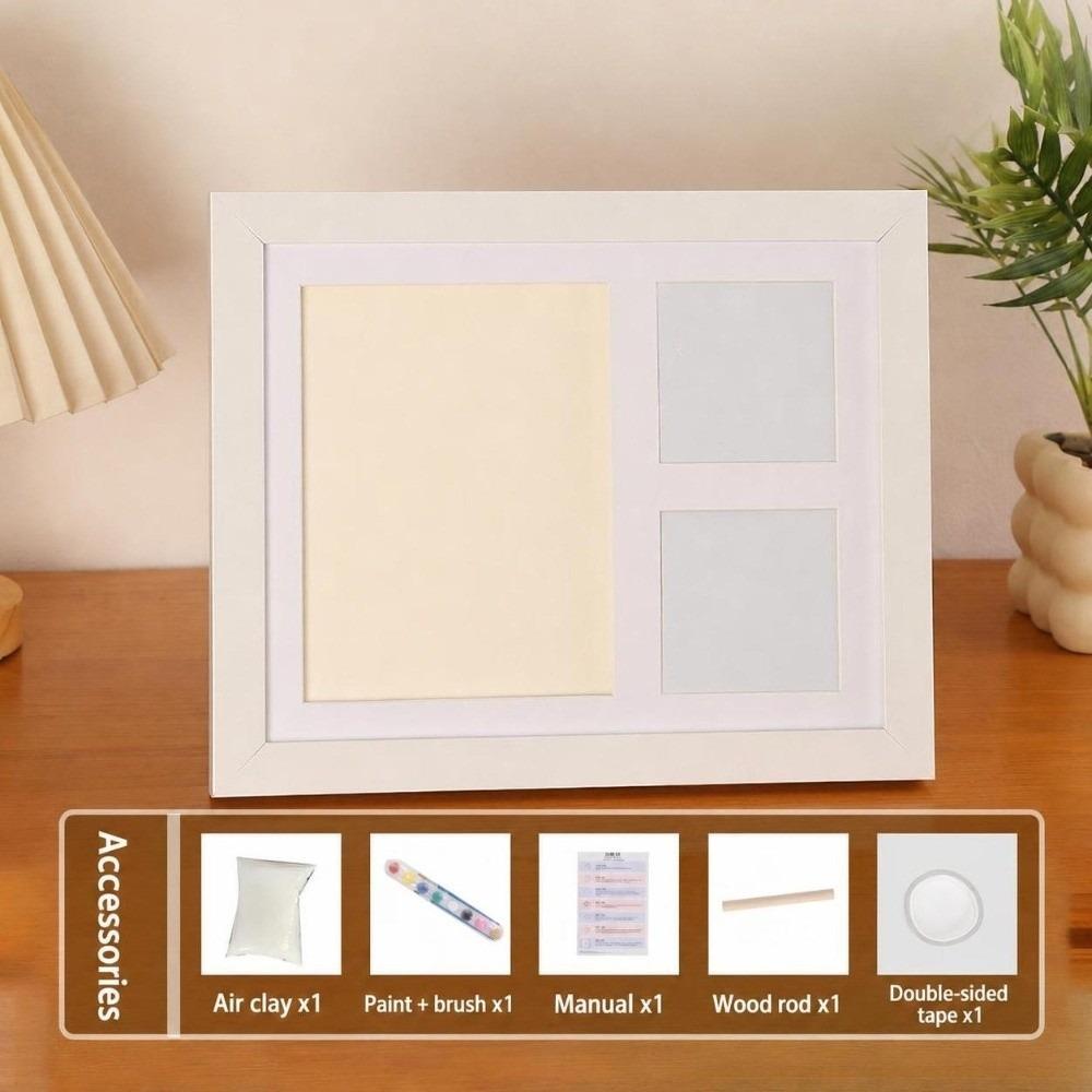 1 Set DIY Pet Paw Print Kit Frame Air Dry Clay Wooden Frame Cat Paw Print Frame Desktop Stand Non Toxic Clay