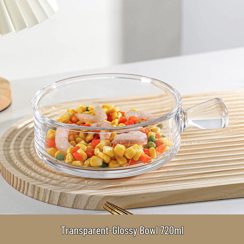 Glass Serving Plate with Handle - Round Salad & Fruit Bowl, Deep Transparent Design