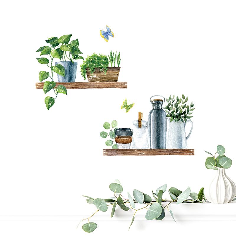 Potted Plant Art Decoration Wall Stickers For Living Room Decor Removable Self-Adhesive Door Window Tile Decal Pvc Mural