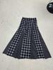 American Retro Patchwork Plaid Low-Waist Long Skirt for Women