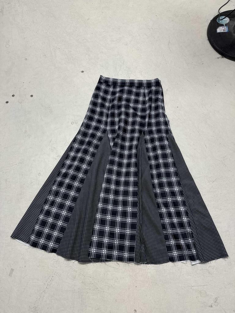 American Retro Patchwork Plaid Low-Waist Long Skirt for Women