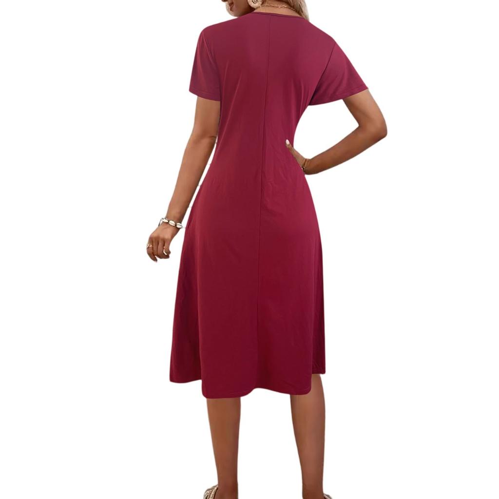 Women's Short Sleeve Dress Casual Plus Size V Neck Dress Flowy Beach Sundress With Pockets