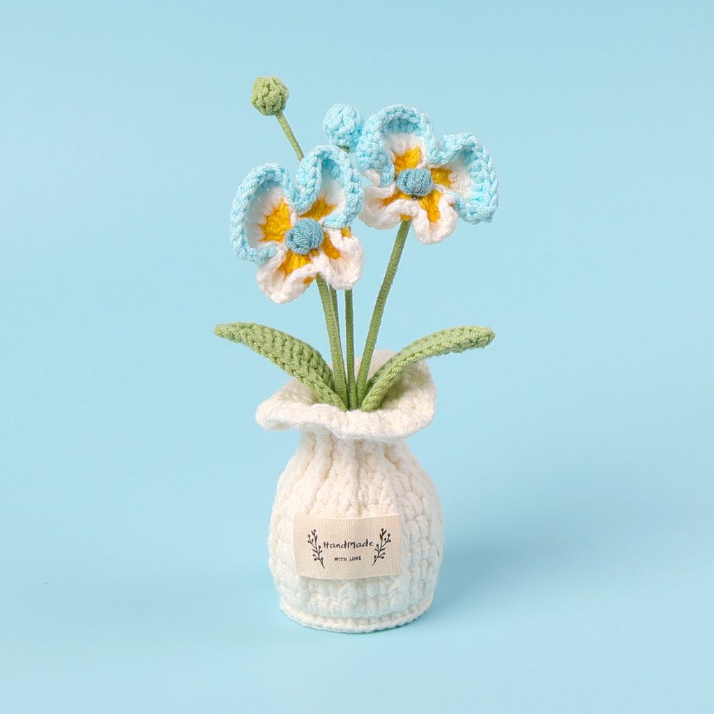 2025 Tulips Crochet Flowers with Kintted Potted Kinttted Sunflower Pot Desk Accessories Handwoven Plant Pot Home Decor Gift