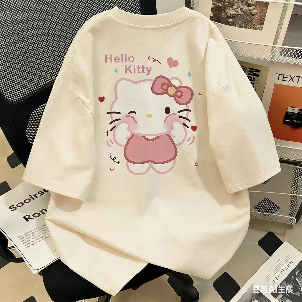 Hello Kitty Short Sleeve Tee soft cotton casual crew neck cute cartoon print lightweight summer top for Women daily wear