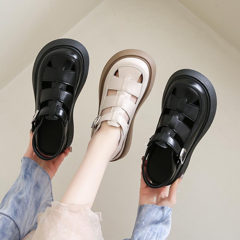 Fashion Thick Heel Women Sandals Women's New Hollow Open Toe Shoes Fashion Casual Sandals Female Designer Flat Roman Shoes Summer 2025