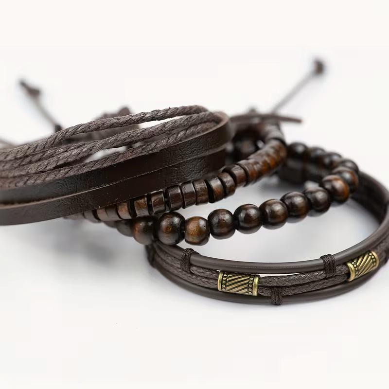 4-delat flerlagers handgjort läderarmbandsset: Retro och Mångsidig Design