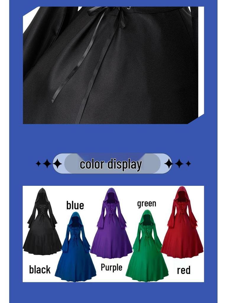 Halloween Gothic Medieval Vintage Women's Corset Dress with Bell Sleeves