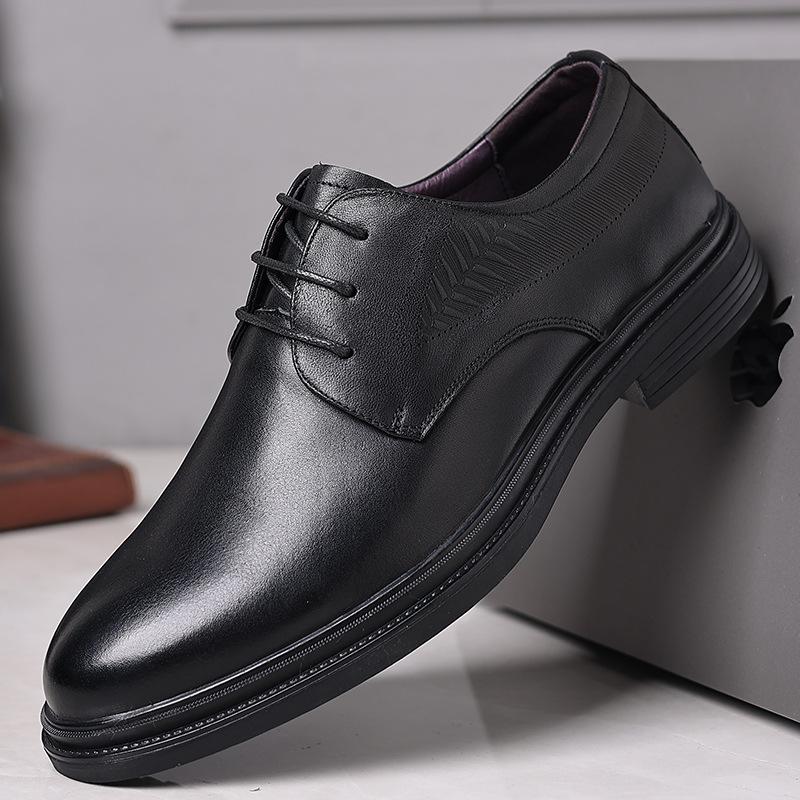 Men's shoes first layer cowhide leather thick sole soft sole comfortable casual shoes round head foot cover men's business casual leather shoes