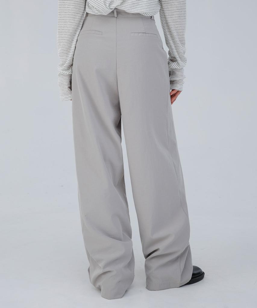 CHICKS Airy Double-Pleat Wide Slacks Light Gray