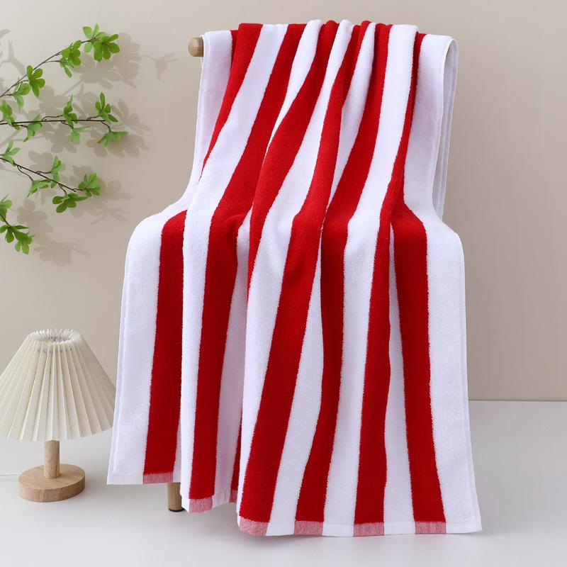 Extra Large Blue & White Stripe Cotton Beach Towel – Thick, Soft Bath Towel with Colorful Stripes