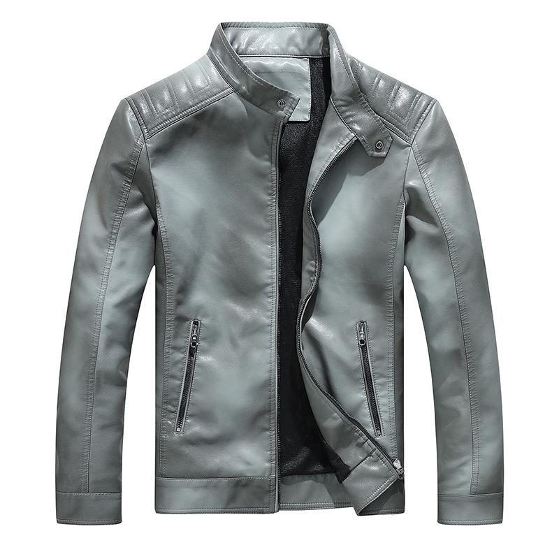 Vintage Motorcycle Stand Collar Outwear YND Mens Lightweight Faux Leather Jacket