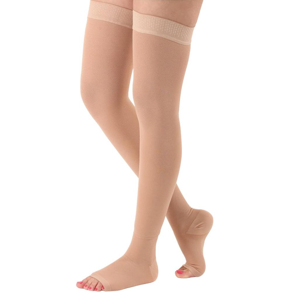 1Pair Compression Thigh High Stockings 20-30mmHg for Swelling, Silicone Border & Open Toe Socks for Women & Men