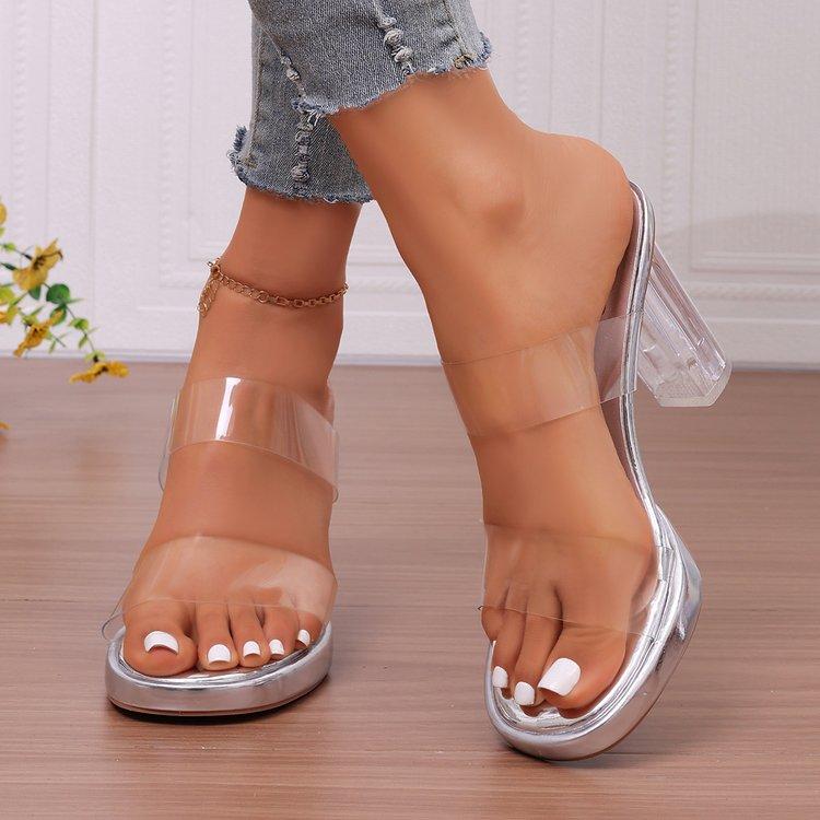 Sandale transparente cu toc înalt pentru femei Vară Papuci de exterior Papuci cu toc înalt din cristal Sandale de damă