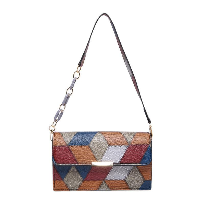

Fashionable Retro Small Square Bag For Women Chic Urban Style With Chain Shoulder Strap Patchwork