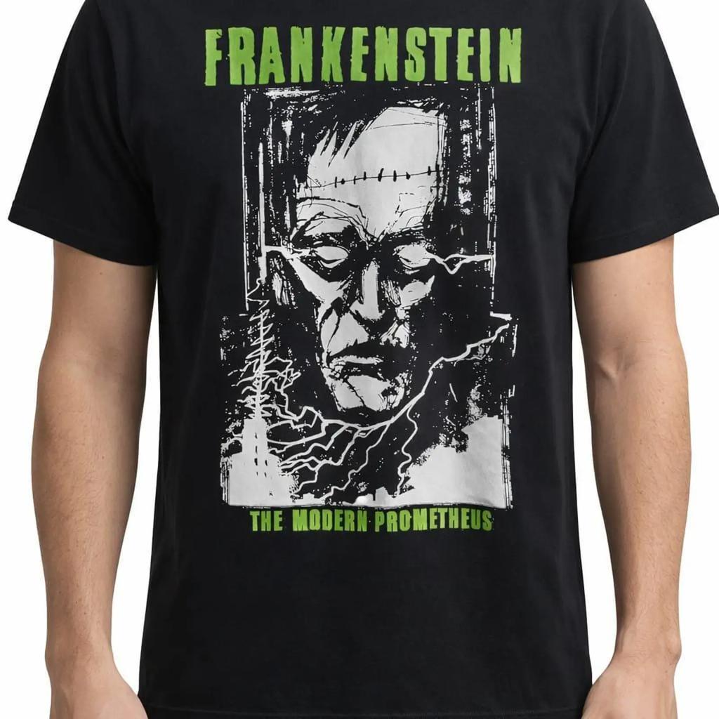 Frankenstein The Modern Prometheus T Shirt Classic Horror Monster Retro Gothic Vintage Washed Soft Stretched Fashion