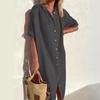 Abito Chemise Midi in Lino da Donna Bottoni Frontali Completi Tasche Laterali Spacco Laterale Oversize Ampia Tunica Traspirante Elegante Copricostume da Spiaggia Vestito Estivo