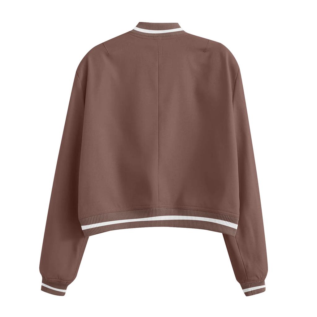 Ladies' Fashion Large Pocket Short Long Sleeve Button Jacket Coat