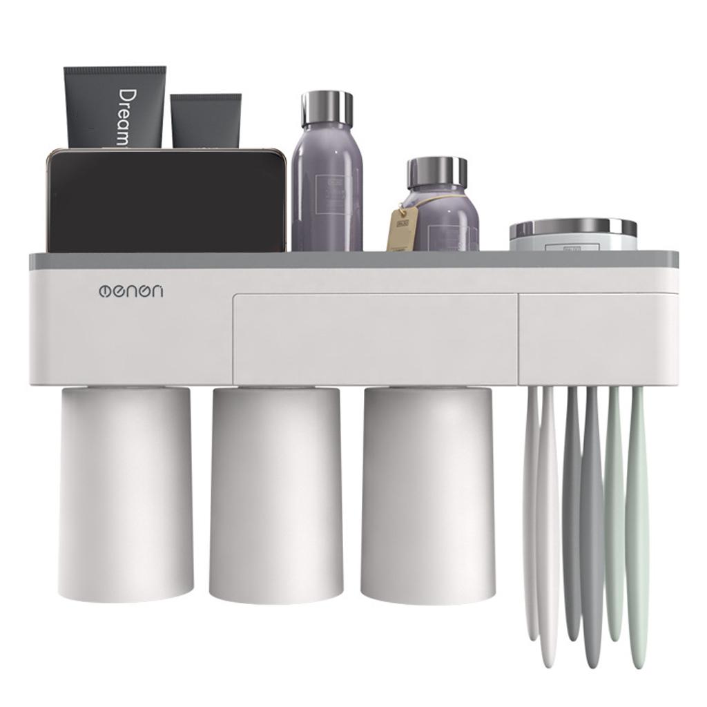 Wall Mount Toothbrush Toothpaste for Organizer - Gray-3 cup, as described cup