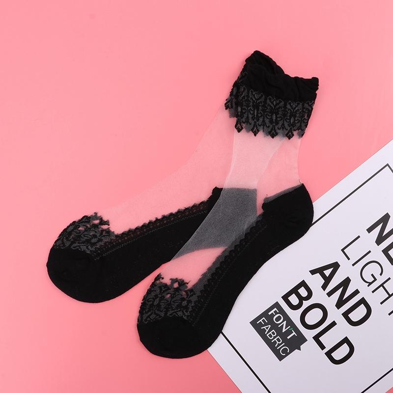 3/5 Pairs New Product Crystal Silk Tide Socks Women Breathable Sexy Black Lace Girls Nylon Casual High Quality Sox New Year Gift