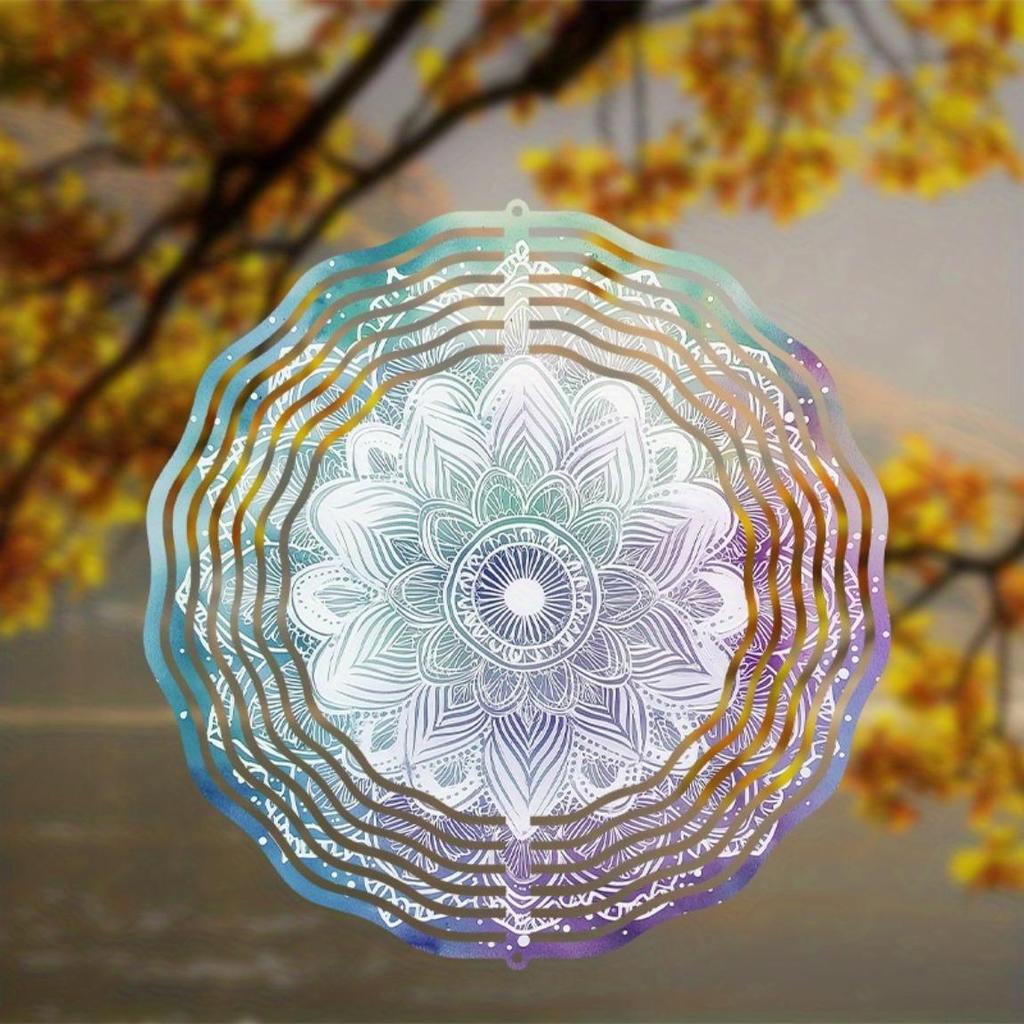2D Metal Mandala Flower Wind Spinner Octagonal Design Blue Purple White Patterns Indoor Outdoor Decor Thanksgiving Christmas Gift Durable Easy To Hang