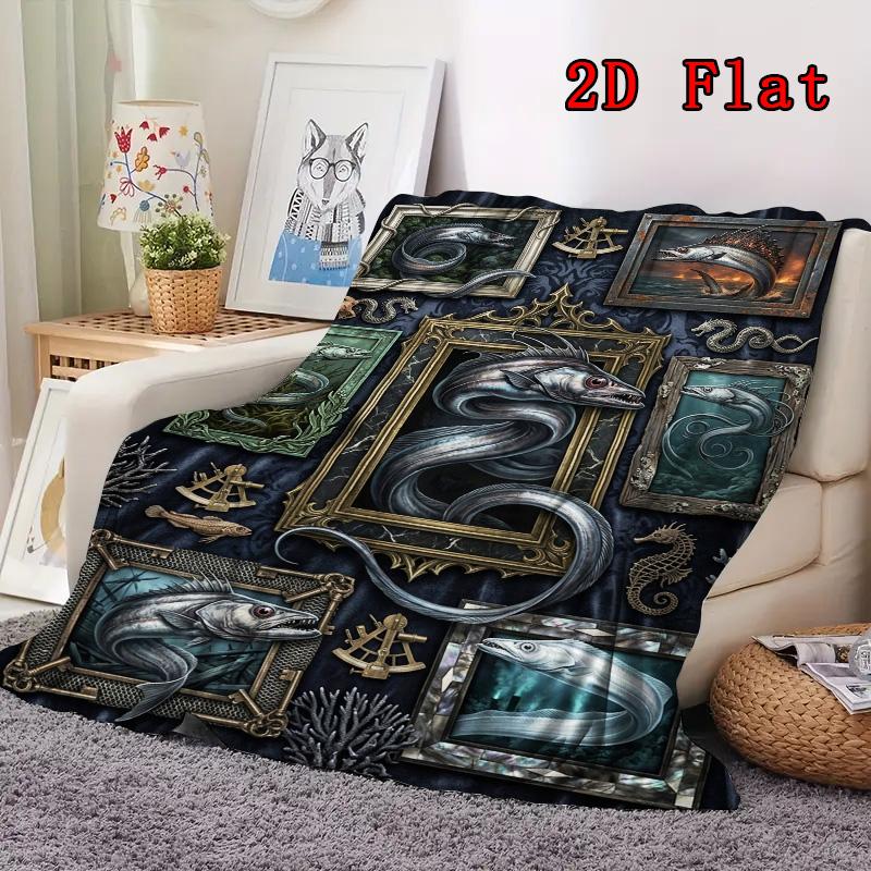 Oceanic Serpent Gallery 2D Flat Pattern Flannel Blanket, High quality All Seasons, Home Decor, Warmth and Comfort, Perfect for Christmas Gifts.