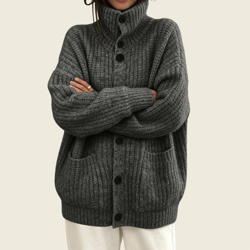 Women's Color Loose Fit Knit Cardigan with Pockets for Daily Wear
