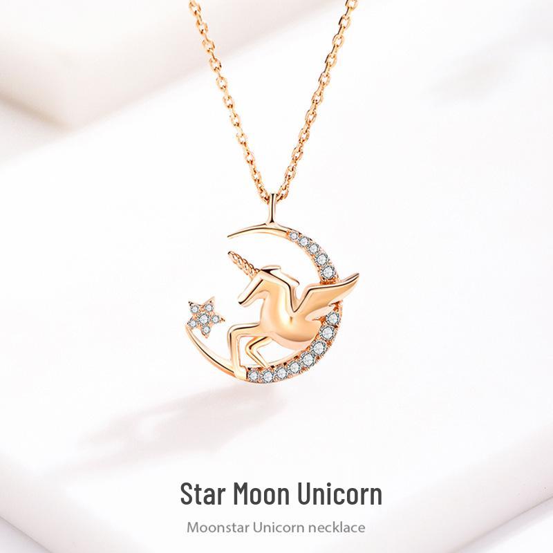 Unicorn Tears Moon & Star Necklace - Sterling Silver Pendant Christmas Gift for Women 925 Sterling Silver