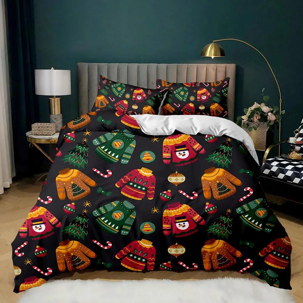 Christmas Duvet Cover Merry Christmas Stocking Comforter Xmas Gifts Bedding Set Kids Happy New Year Candy Polyester Qulit Cover