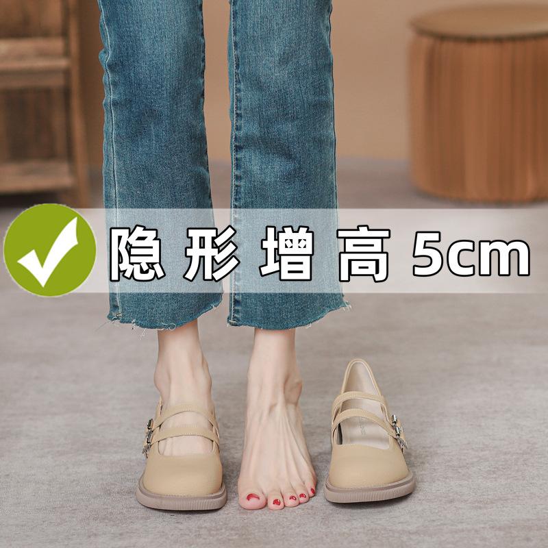 2025 new French Mary Jane shoes inner height increase women's shoes small size 313233 single shoes British style platform small leather shoes