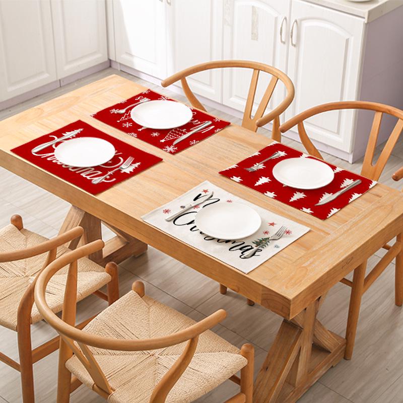 Christmas Print Cotton Linen Placemat – Heat-Resistant, Waterproof Table Decoration for Dining Room