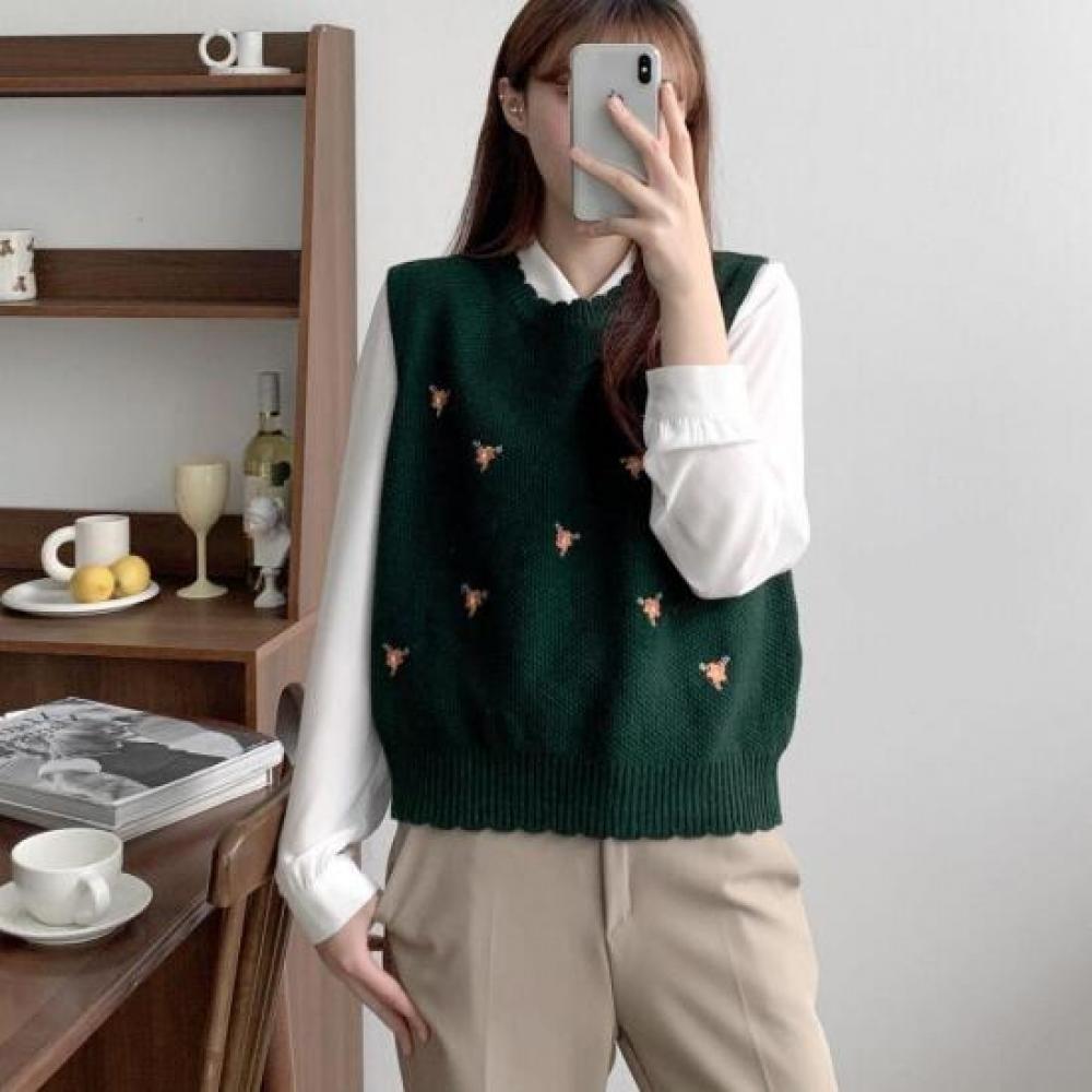 New ArrivalS Open Run Women S Wave Round Floral Embroidery Wool Knit veSt