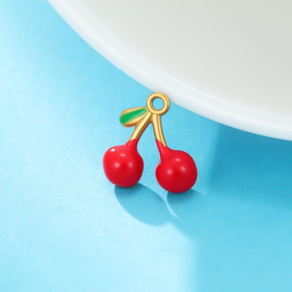 Teamer 5pcs/Lot Enamel Cherry Charms Pendant Stainless Steel For Necklace Bracelet Making Fashion Accessory Romantic Jewelry