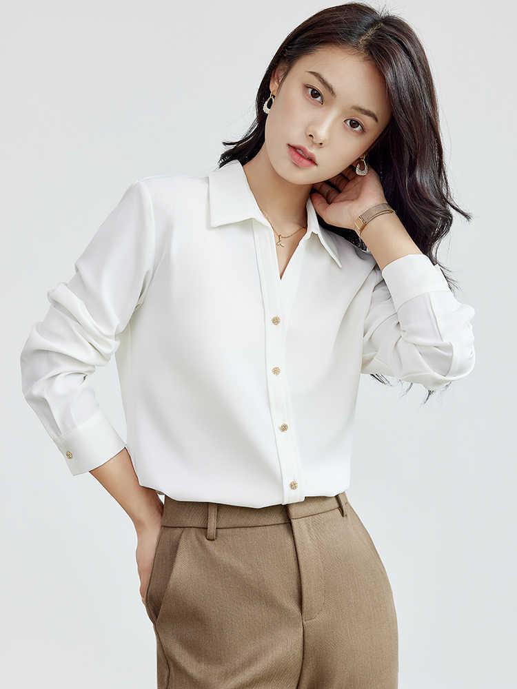 2026 Spring V-Neck Chiffon Long Sleeve Professional Blouse for Women Large белый