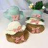 Children Straw Hat And Shoulder Bag Girls Summer Outdoor Beach Cap Cute Bow Travel Beach Sun Hat Crossbody Bag