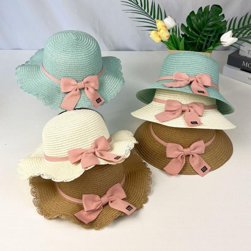 Children Straw Hat And Shoulder Bag Girls Summer Outdoor Beach Cap Cute Bow Travel Beach Sun Hat Crossbody Bag