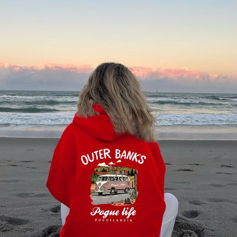 Outer Banks Pogue Life Graphic Hoodie - Casual Polyester