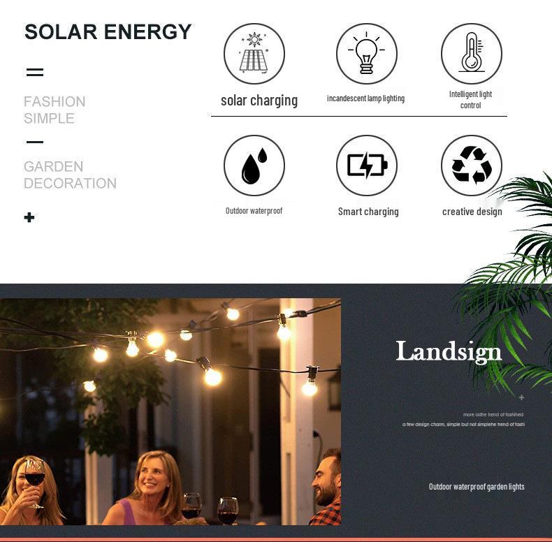 Waterproof LED Solar G40 Globe String Lights, Retro Tungsten Filament Bulbs for Outdoor Camping Atmosphere