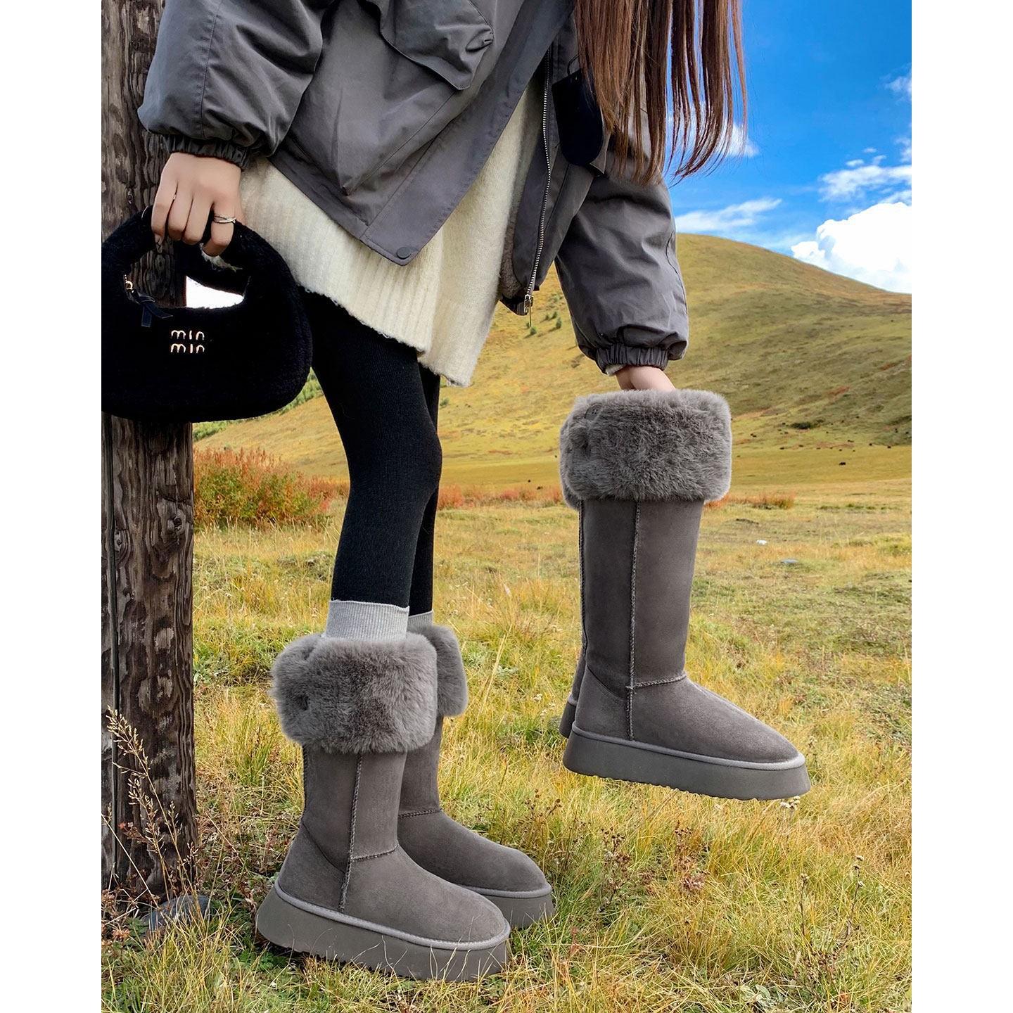 Winter snow boots warm velvet thick-soled long tube tall boots winter cotton shoes winter 40 серый