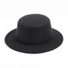 Retro British Style Pure Black Flat Top Top Hat Couple Men and Women Gentleman Hat Spring and Autumn Performance Small Brim Woolen Thermal Hat