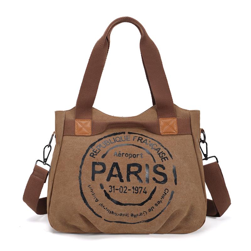 Women's Vintage Minimalist Paris Letter Print Commuter School Travel Small Crossbody Bag Handbag Tote Bag Large Capacity with Zipper Shoulder Bag