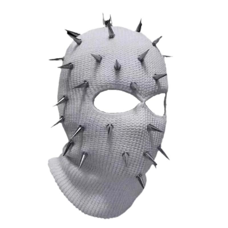 Knitted Full Face Balaclava Hiking Scarves Crochet Rivet Balaclava Halloween Hat белый