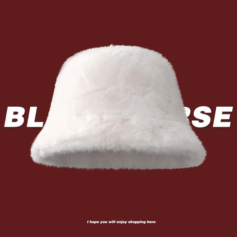 

Autumn and winter warm plush bucket hat plush thickened hat small face versatile fashion fluffy hat women белый