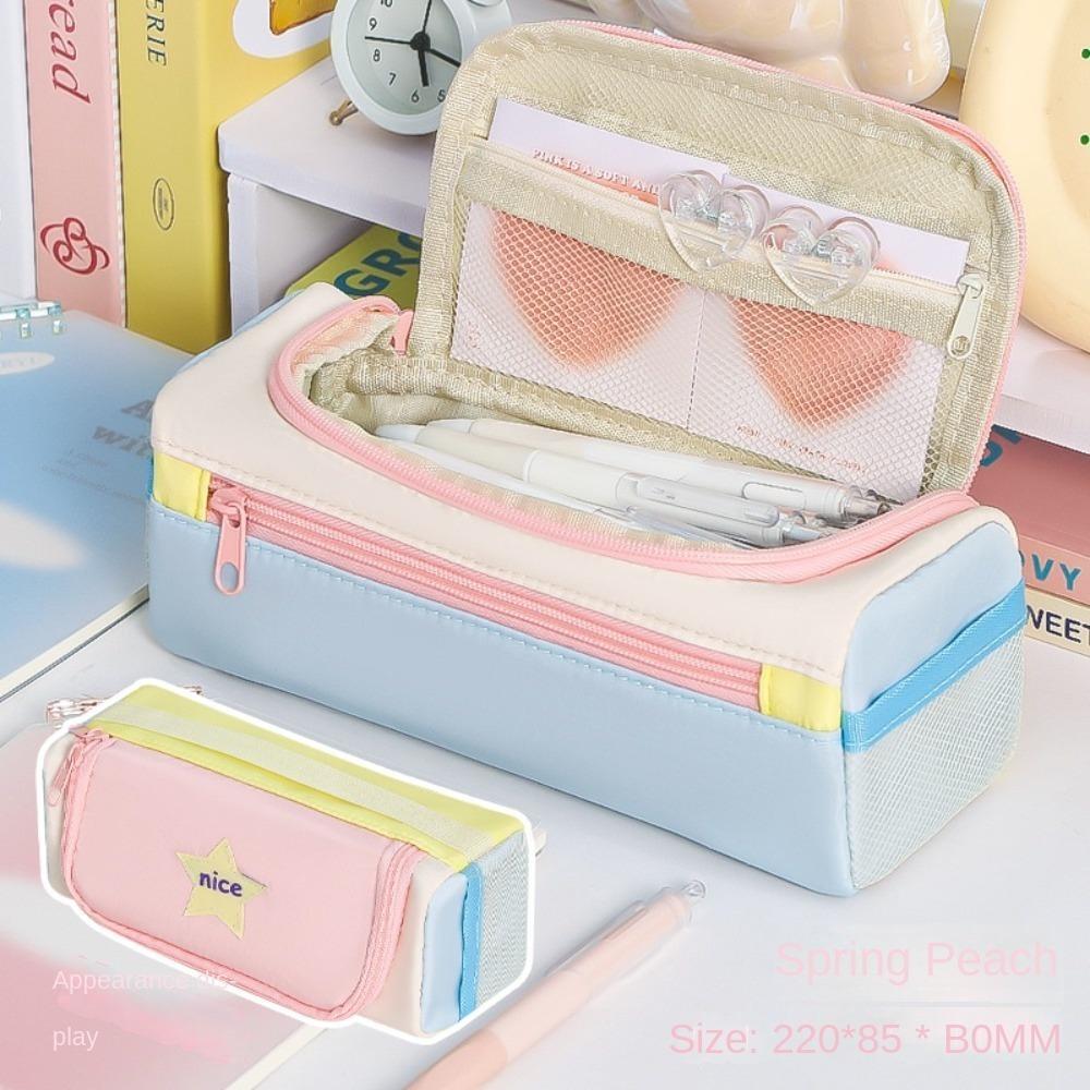 Desktop Storage Korean Star Pencil Bag Multiple Pockets Layers Stationery Storage Bag  Boys Girls