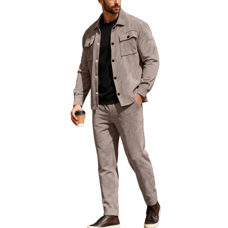Completo Workwear da Uomo Primavera e Autunno Casual Sportivo Pelle Scamosciata Business Giacca e Pantaloni Bottonati