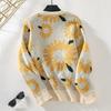 Vintage Knitwear Cardigan Long Sleeve Loose Sweater O Neck Print Top Autumn Winter
