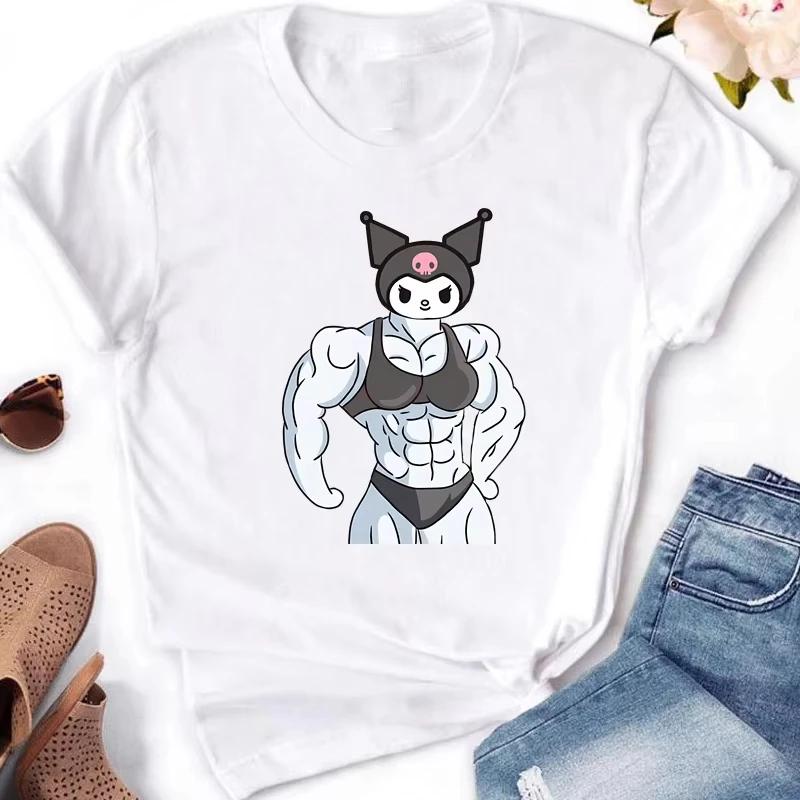 Muscle Sanrioes Womens TShirt Anime HelloKitties Cinnamon Kuromis Fun Model Cartoon Clothing Casual Cotton Couples TShirt