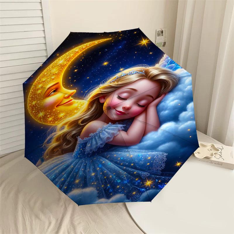 

1PC moon starry night Automatic Open/Close Umbrella with Windproof, 8-Rib Sturdy Canopy, Durable Ribs, Fashionable Design1240A
