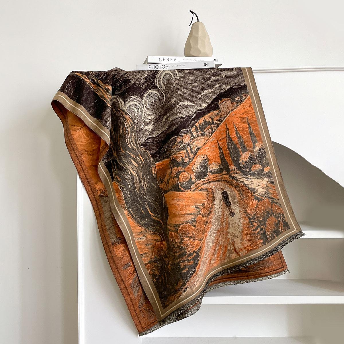 

Design Scarves Women Autumn Winter Thicken Scarf Imitation Cashmere Oil Painting Shawl Warm Coldproof Windproof Blanket