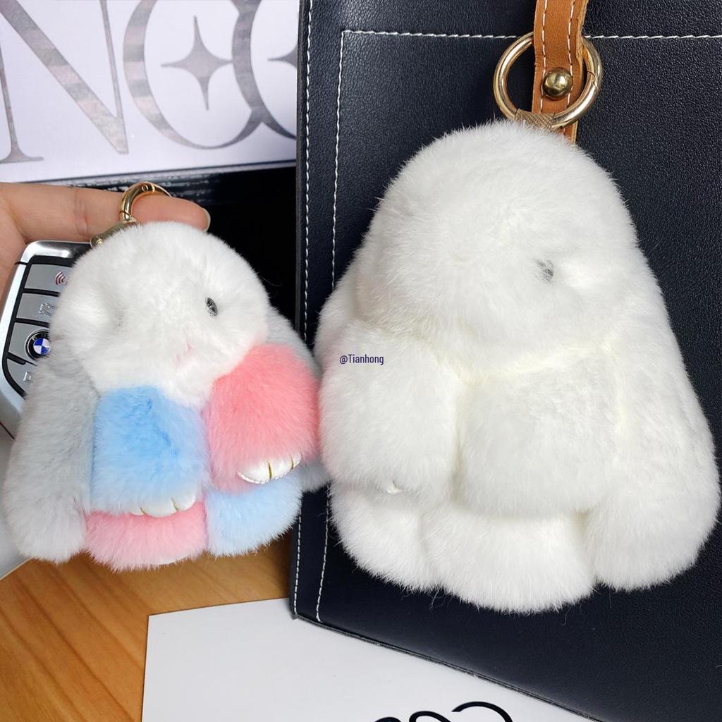 Mini Rex Rabbit Fur Pom Pom Keychain Bag Charm Keyring
